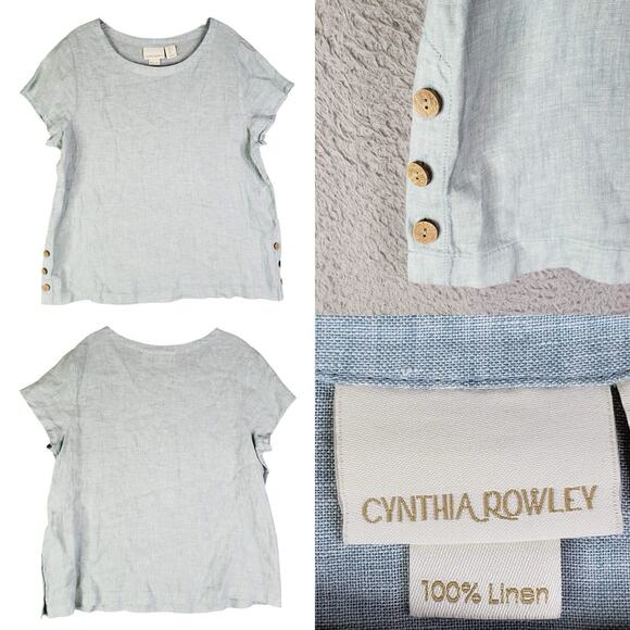 Cynthia Rowley Tops - Cynthia Rowley Tunic Shirt Popover Women’s Size Large L Blue Teal Linen Button
